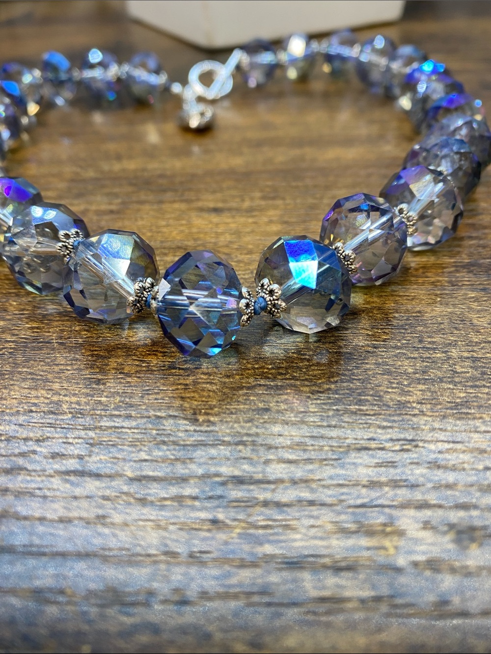 Clear Blue AB Glass 18 inch handknotted Aprilsplace necklace - Picture 6 of 7